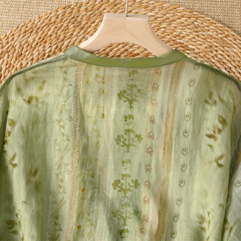 Buddha Stones Camicia da donna estiva casual vintage a maniche lunghe con bottoni e stampa floreale, con taschino. - image 9