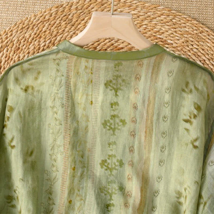 Buddha Stones Camicia da donna estiva casual vintage a maniche lunghe con bottoni e stampa floreale, con taschino. - image 9