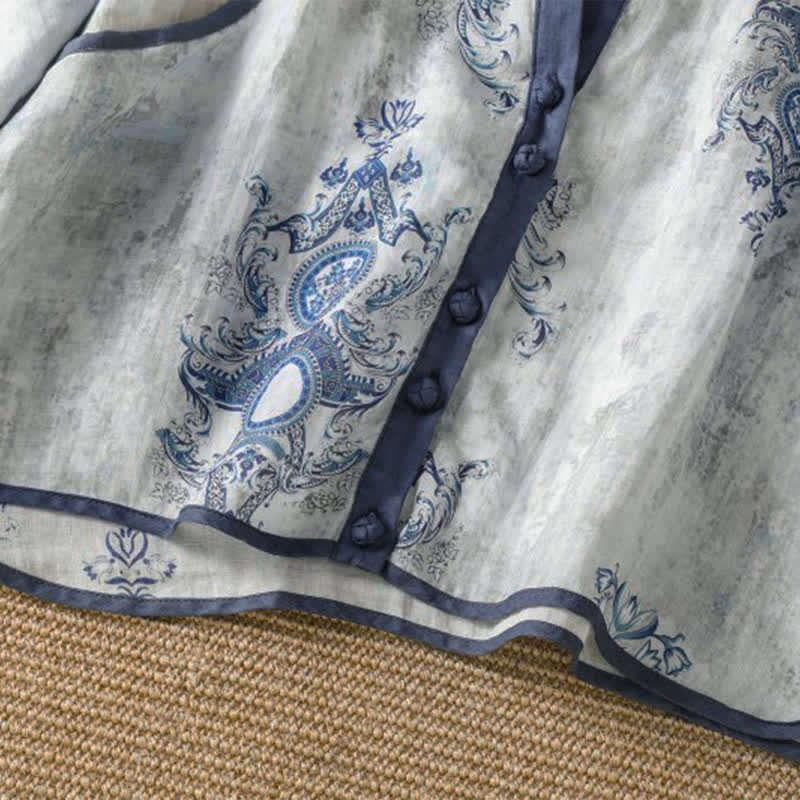Buddha Stones Camicia da donna estiva casual vintage a maniche lunghe con bottoni e stampa floreale, con taschino. - image 5