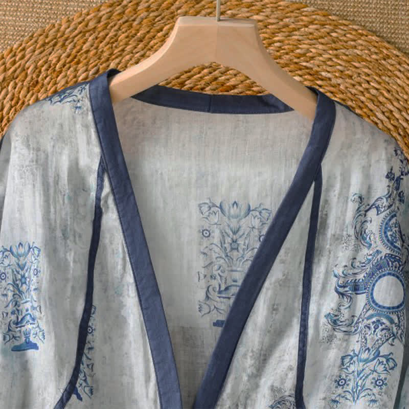 Buddha Stones Camicia da donna estiva casual vintage a maniche lunghe con bottoni e stampa floreale, con taschino. - image 2
