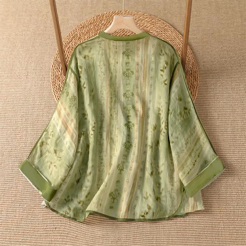 Buddha Stones Camicia da donna estiva casual vintage a maniche lunghe con bottoni e stampa floreale, con taschino. - image 7