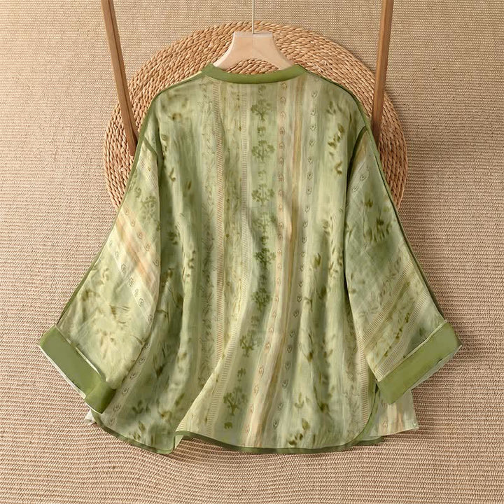Buddha Stones Camicia da donna estiva casual vintage a maniche lunghe con bottoni e stampa floreale, con taschino. - image 7