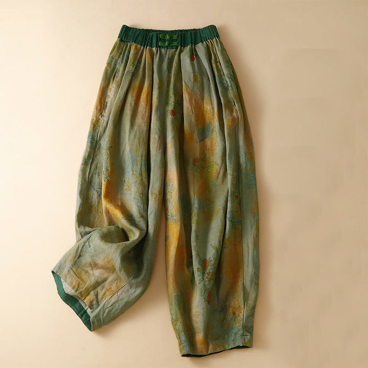 Buddha Stones Pantaloni harem da donna in stile retrò casual con bottoni a forma di rana cinese e tasche. - Verga d'oro - US8-10, UK/AU12-14, EU40-42 (2XL) - image 0
