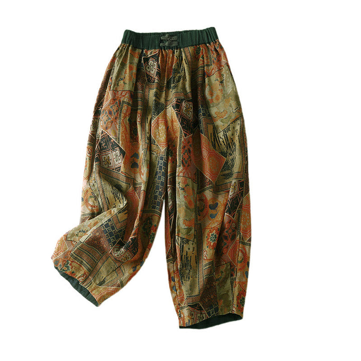 Buddha Stones Pantaloni harem da donna in stile retrò casual con bottoni a forma di rana cinese e tasche. - image 19