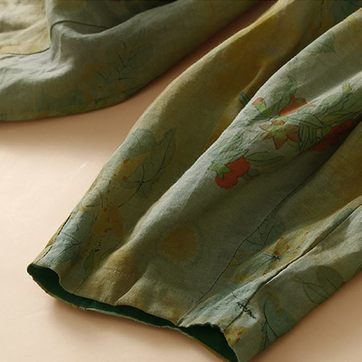 Buddha Stones Pantaloni harem da donna in stile retrò casual con bottoni a forma di rana cinese e tasche. - image 3