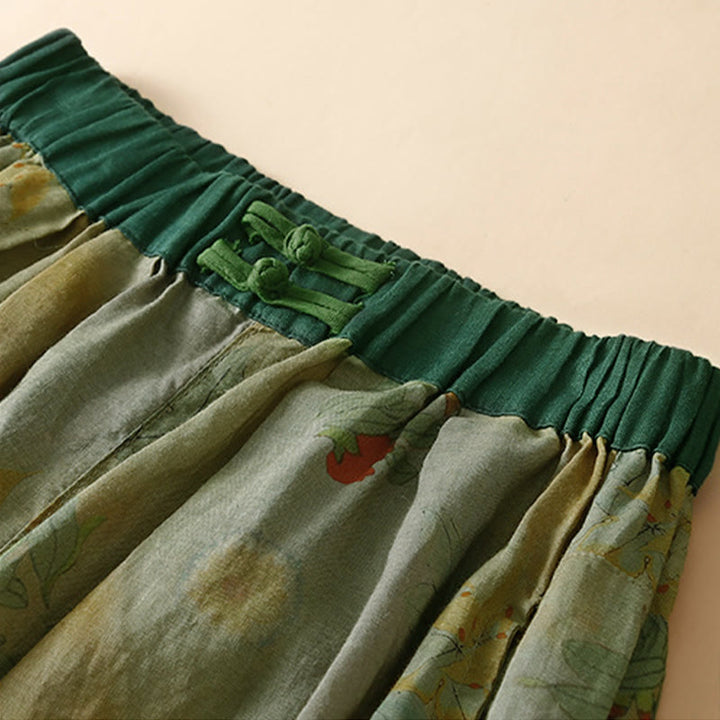 Buddha Stones Pantaloni harem da donna in stile retrò casual con bottoni a forma di rana cinese e tasche. - image 1