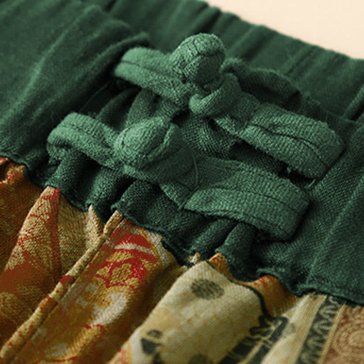 Buddha Stones Pantaloni harem da donna in stile retrò casual con bottoni a forma di rana cinese e tasche. - image 14