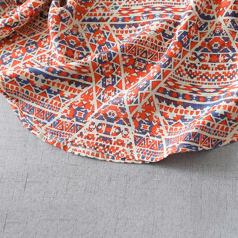 Buddha Stones T-shirt da donna a maniche lunghe con scollo a V, motivo geometrico e stampa boho vintage rossa, ideale per l'estate. - image 5