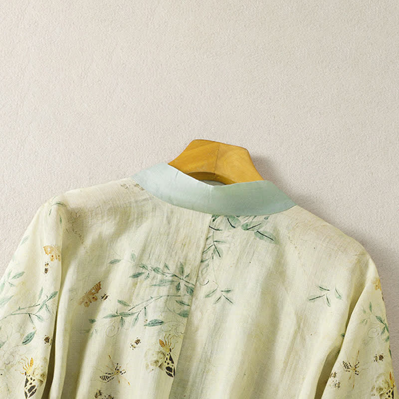 Buddha Stones Kimono estivo casual vintage da donna con scollo a V, coulisse, finiture floreali a contrasto e maniche a tre quarti. - image 4