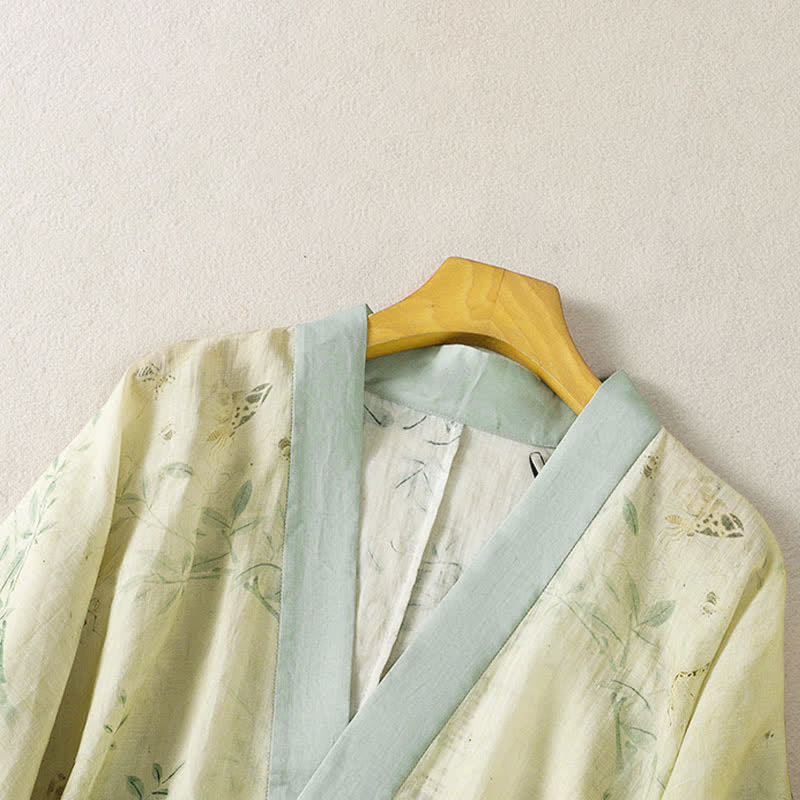 Buddha Stones Kimono estivo casual vintage da donna con scollo a V, coulisse, finiture floreali a contrasto e maniche a tre quarti. - image 3