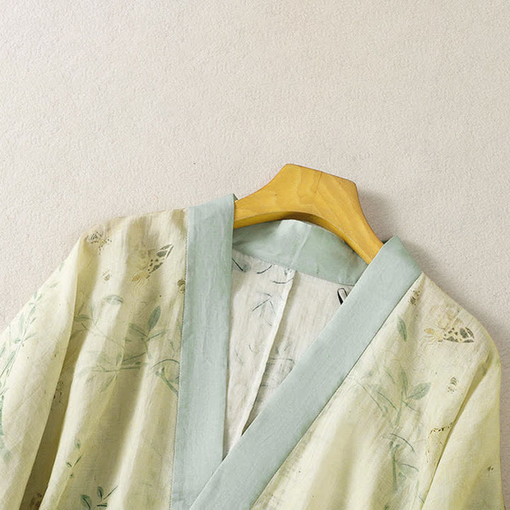 Buddha Stones Kimono estivo casual vintage da donna con scollo a V, coulisse, finiture floreali a contrasto e maniche a tre quarti. - image 3