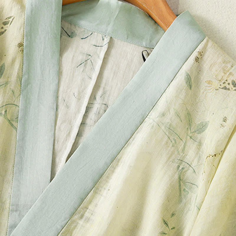 Buddha Stones Kimono estivo casual vintage da donna con scollo a V, coulisse, finiture floreali a contrasto e maniche a tre quarti. - image 5
