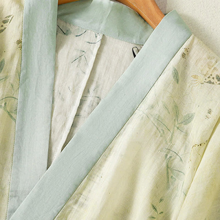 Buddha Stones Kimono estivo casual vintage da donna con scollo a V, coulisse, finiture floreali a contrasto e maniche a tre quarti. - image 5