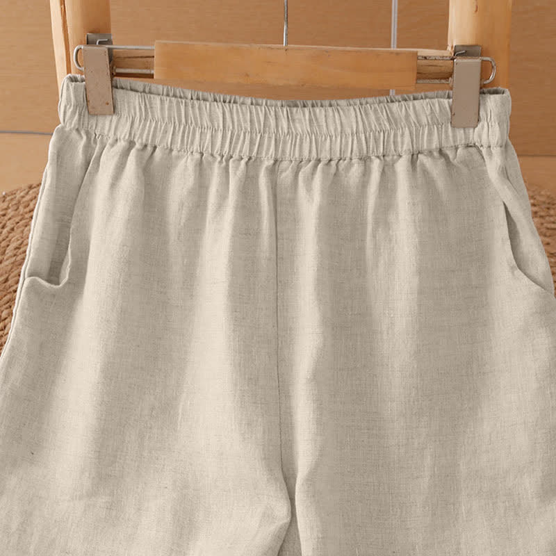 Buddha Stones Pantaloni estivi casual minimalisti con orlo traforato e motivo geometrico, da donna a gamba larga con tasche. - image 33