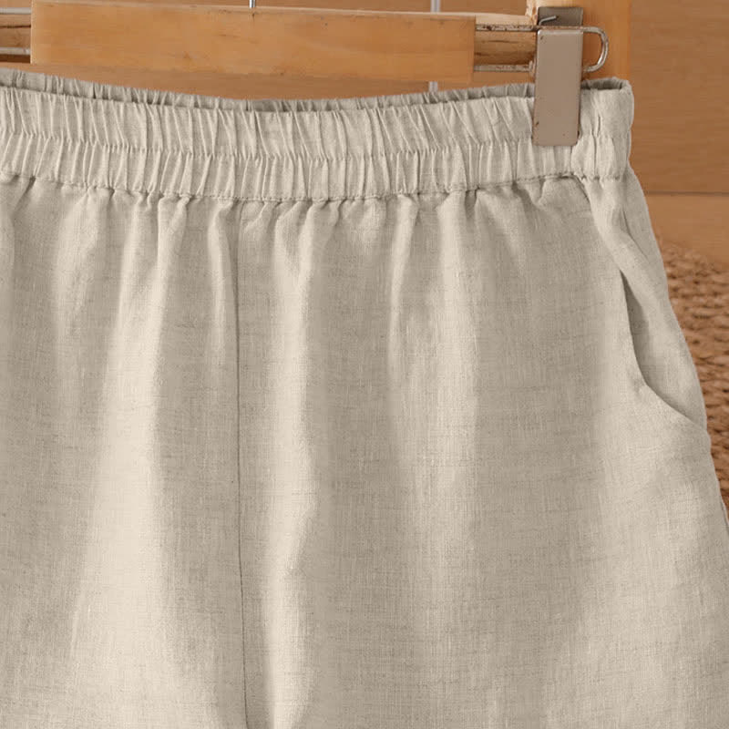 Buddha Stones Pantaloni estivi casual minimalisti con orlo traforato e motivo geometrico, da donna a gamba larga con tasche. - image 34