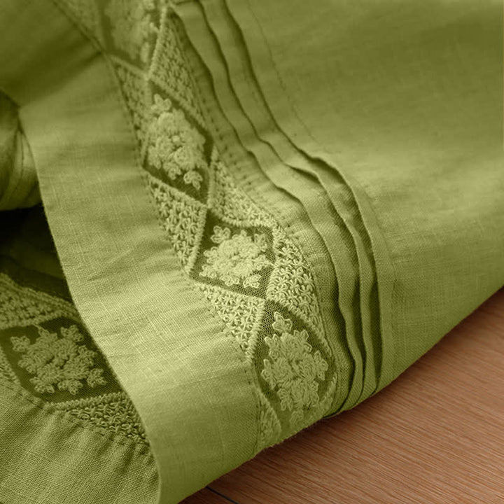 Buddha Stones Pantaloni estivi casual minimalisti con orlo traforato e motivo geometrico, da donna a gamba larga con tasche. - image 6