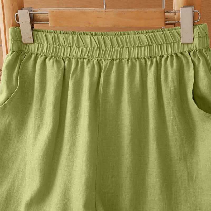 Buddha Stones Pantaloni estivi casual minimalisti con orlo traforato e motivo geometrico, da donna a gamba larga con tasche. - image 1