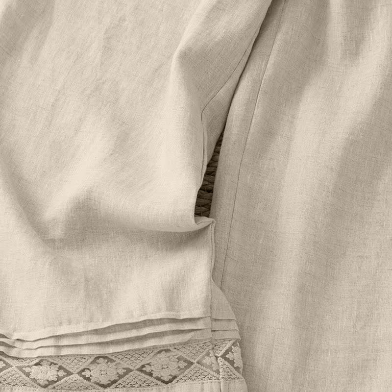 Buddha Stones Pantaloni estivi casual minimalisti con orlo traforato e motivo geometrico, da donna a gamba larga con tasche. - image 35