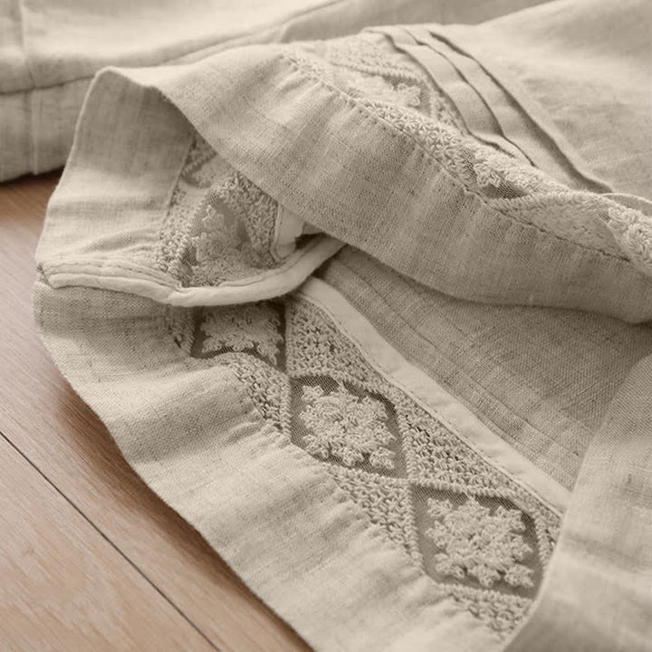Buddha Stones Pantaloni estivi casual minimalisti con orlo traforato e motivo geometrico, da donna a gamba larga con tasche. - image 37