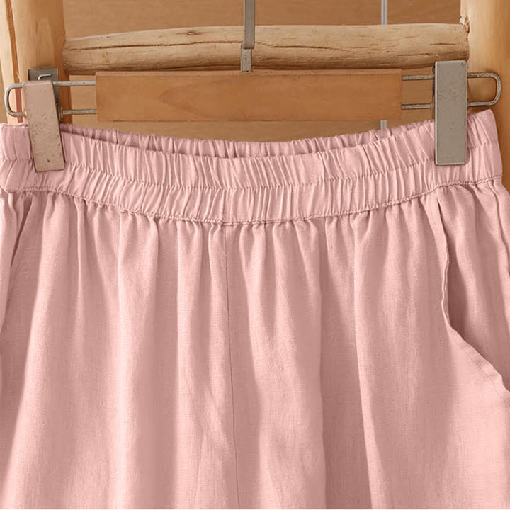 Buddha Stones Pantaloni estivi casual minimalisti con orlo traforato e motivo geometrico, da donna a gamba larga con tasche. - image 17