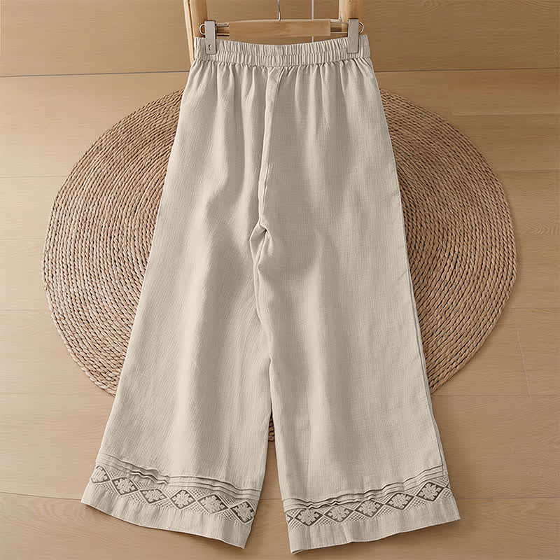 Buddha Stones Pantaloni estivi casual minimalisti con orlo traforato e motivo geometrico, da donna a gamba larga con tasche. - image 32
