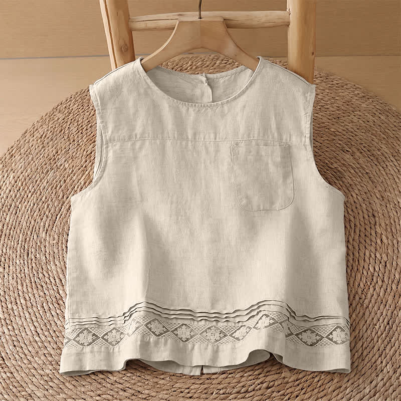 Buddha Stones Pantaloni estivi casual minimalisti con orlo traforato e motivo geometrico, da donna a gamba larga con tasche. - Camicia di lino - US8-10, UK/AU12-14, EU40-42 (2XL) - image 39