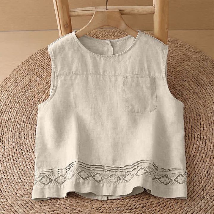 Buddha Stones Pantaloni estivi casual minimalisti con orlo traforato e motivo geometrico, da donna a gamba larga con tasche. - Camicia di lino - US8-10, UK/AU12-14, EU40-42 (2XL) - image 39