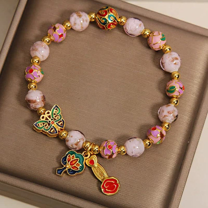 Buddha Stones Braccialetto con ciondolo a forma di farfalla, loto e manico Ruyi di Liuli rosa e motivo Ruyi. - image 8