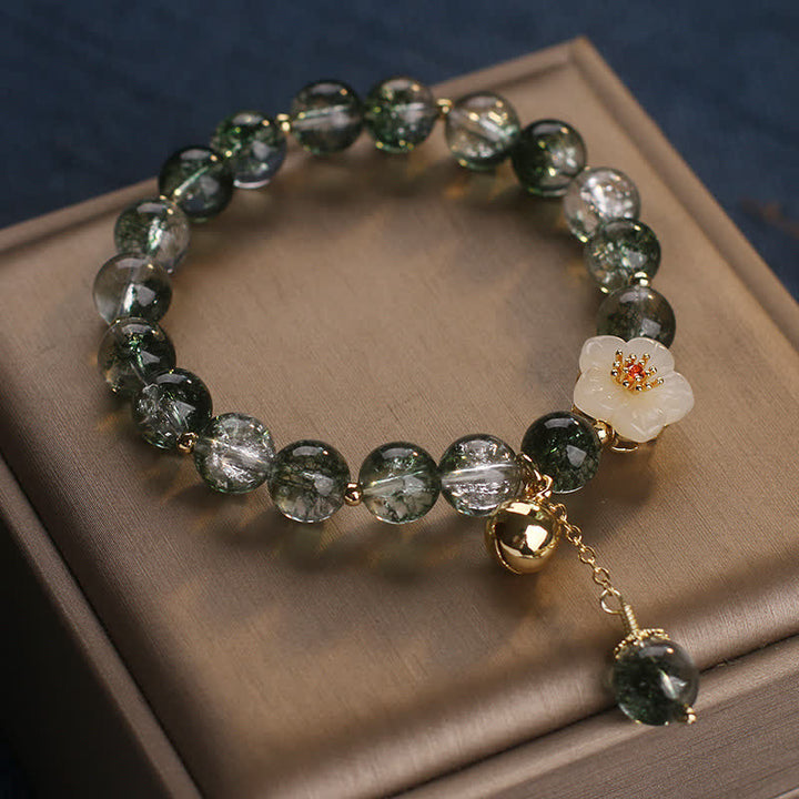 Buddha Stones Braccialetto portafortuna con ciondolo a forma di fiore in giada bianca fantasma verde. - image 2