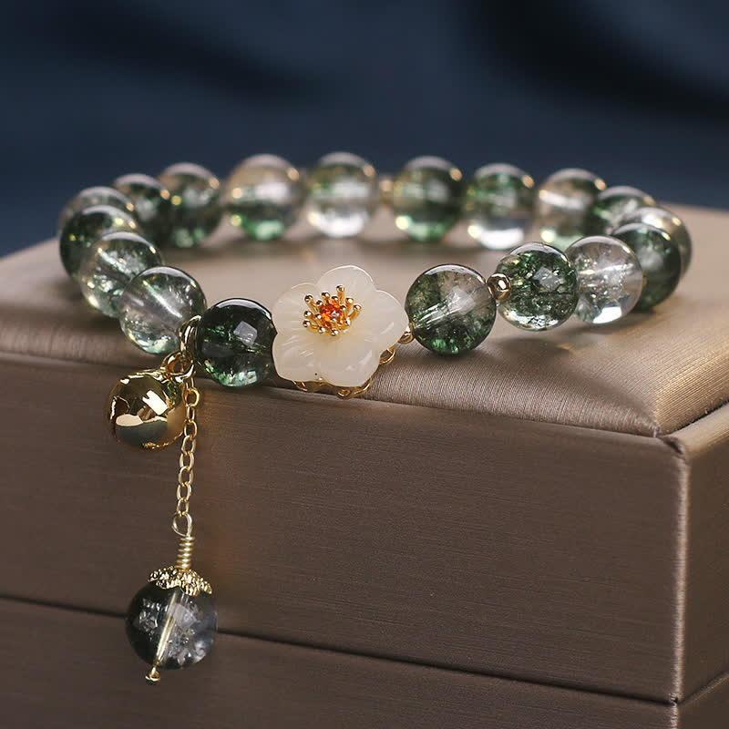 Buddha Stones Braccialetto portafortuna con ciondolo a forma di fiore in giada bianca fantasma verde. - image 4