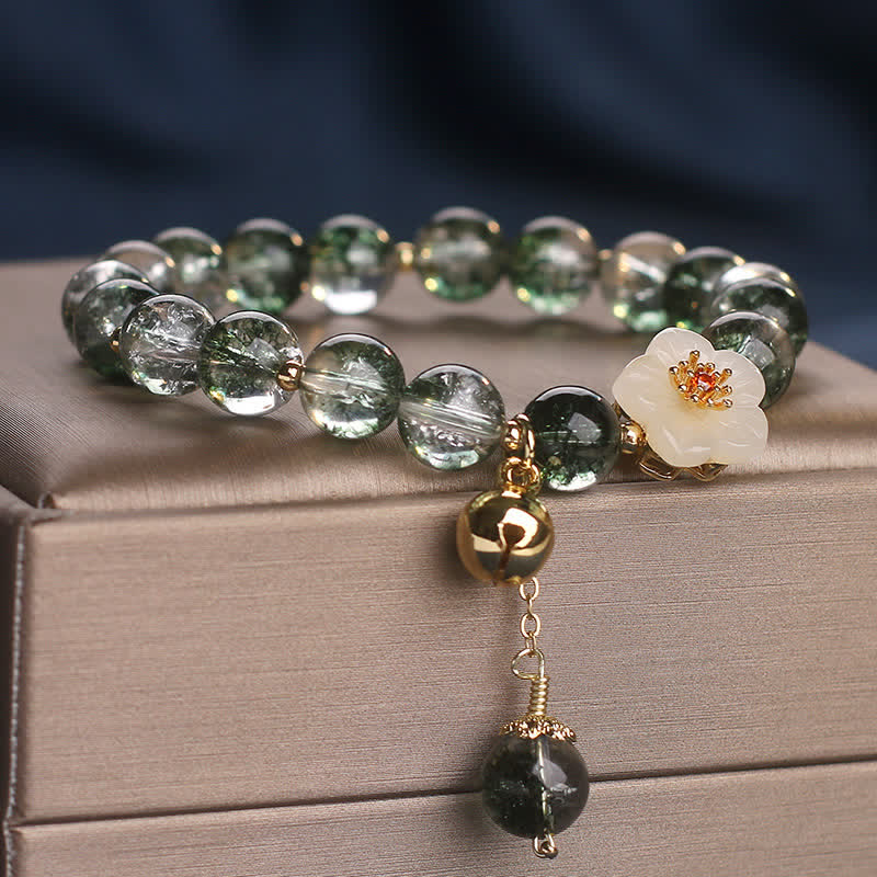 Buddha Stones Braccialetto portafortuna con ciondolo a forma di fiore in giada bianca fantasma verde. - image 3
