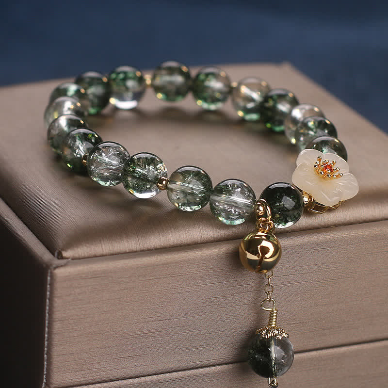 Buddha Stones Braccialetto portafortuna con ciondolo a forma di fiore in giada bianca fantasma verde. - image 8