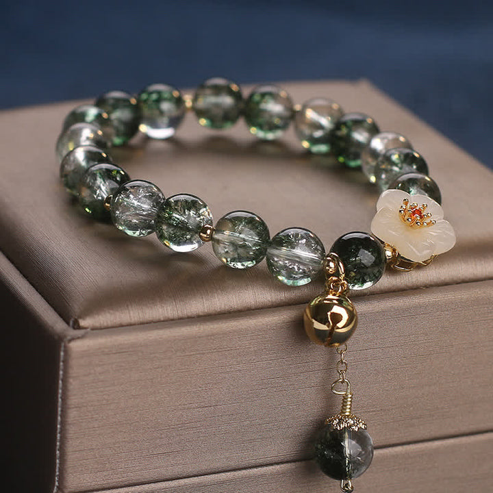Buddha Stones Braccialetto portafortuna con ciondolo a forma di fiore in giada bianca fantasma verde. - image 8