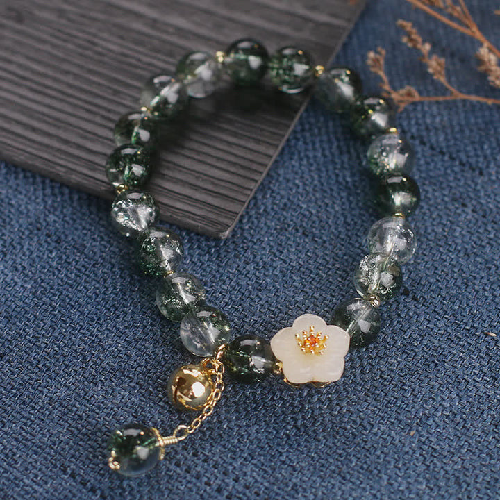 Buddha Stones Braccialetto portafortuna con ciondolo a forma di fiore in giada bianca fantasma verde. - image 10