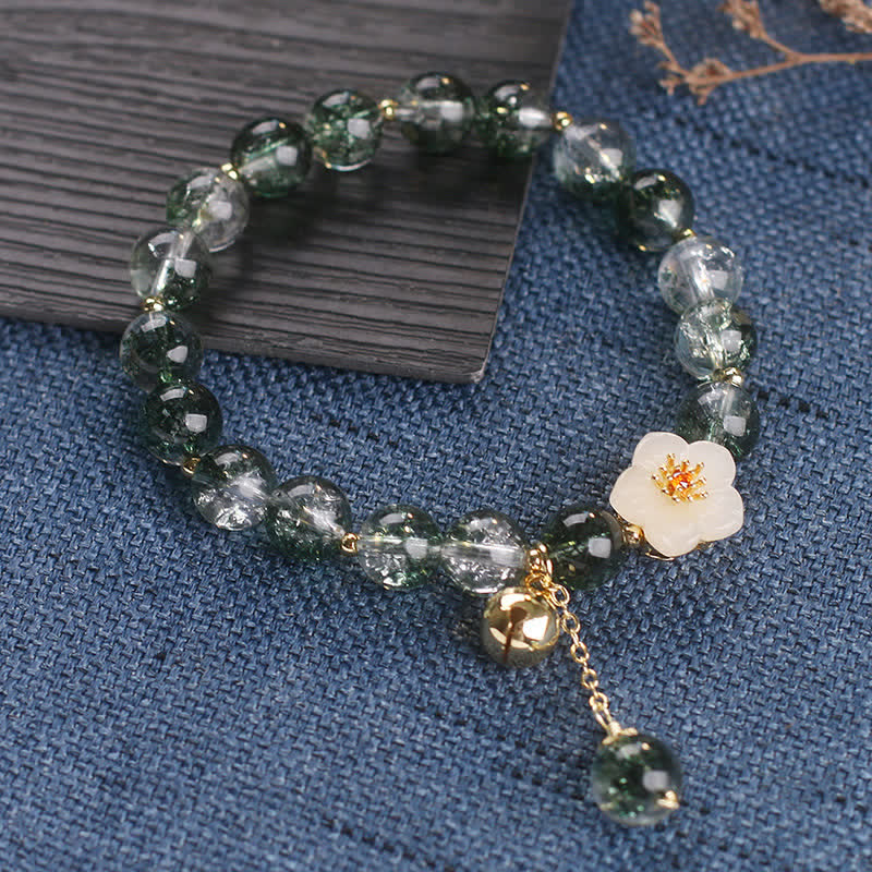 Buddha Stones Braccialetto portafortuna con ciondolo a forma di fiore in giada bianca fantasma verde. - image 11
