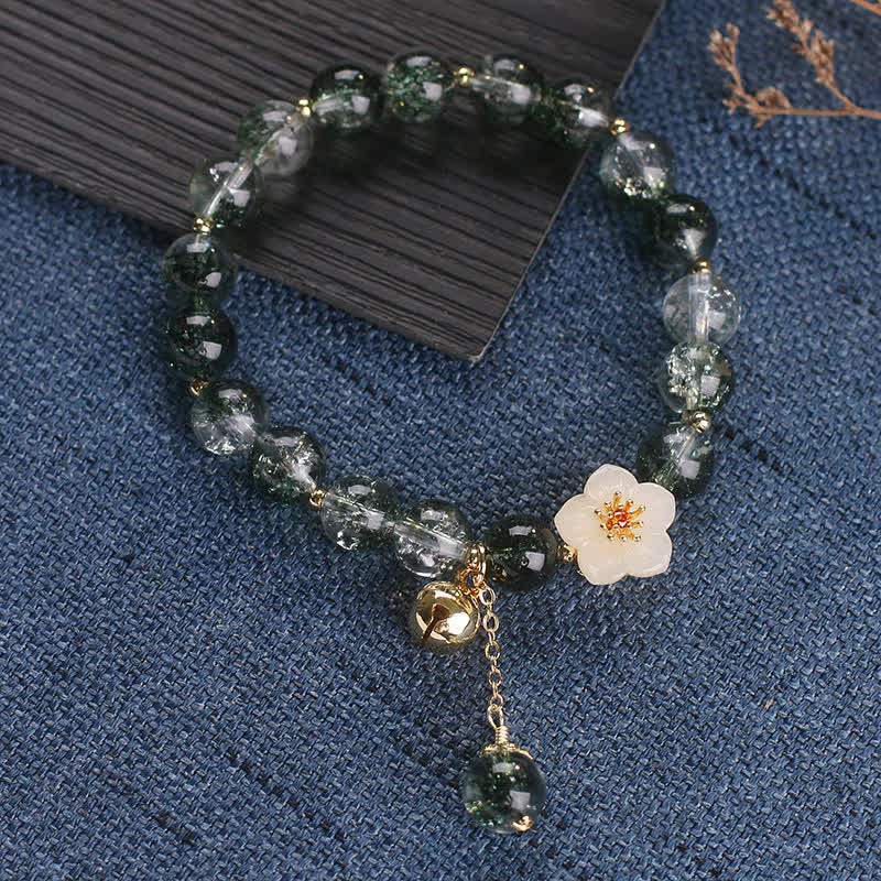 Buddha Stones Braccialetto portafortuna con ciondolo a forma di fiore in giada bianca fantasma verde. - image 12