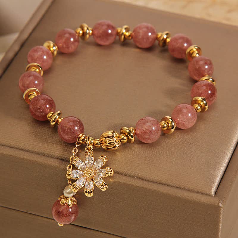 Buddha Stones Braccialetto "Amore" con perle di quarzo fragola e margherite - image 3