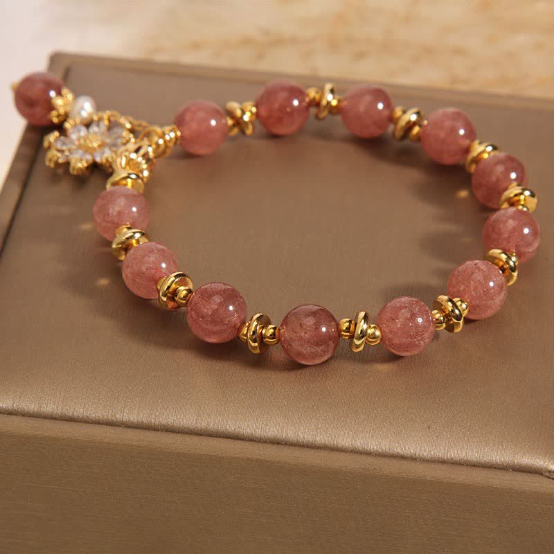 Buddha Stones Braccialetto "Amore" con perle di quarzo fragola e margherite - image 7