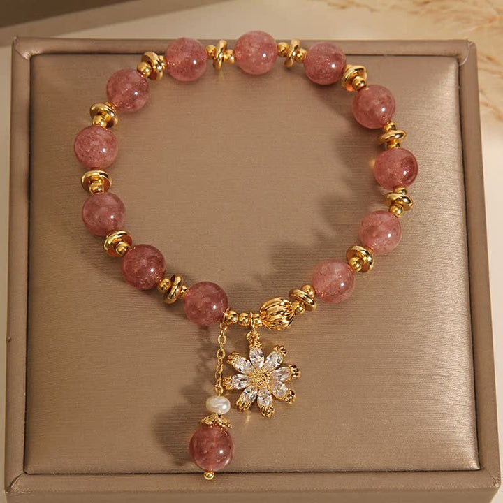 Buddha Stones Braccialetto "Amore" con perle di quarzo fragola e margherite - image 2