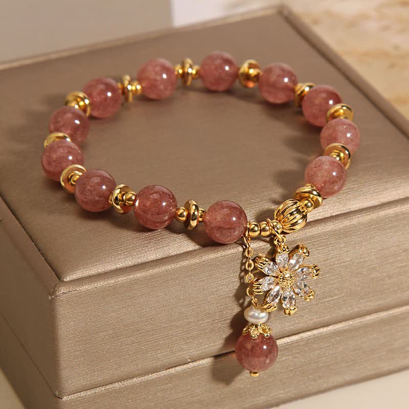 Buddha Stones Braccialetto "Amore" con perle di quarzo fragola e margherite - image 8