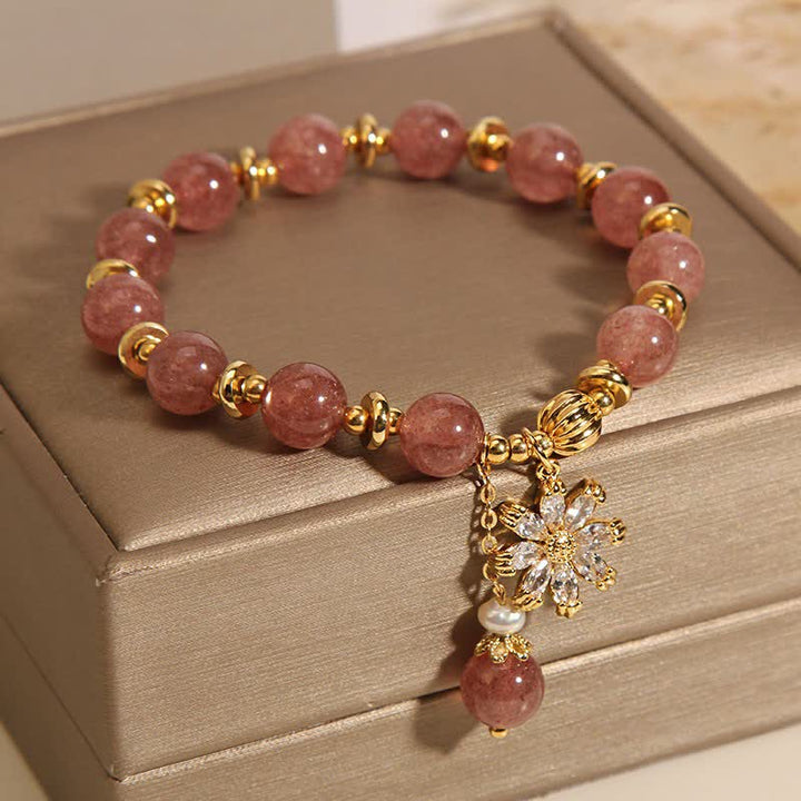 Buddha Stones Braccialetto "Amore" con perle di quarzo fragola e margherite - image 8
