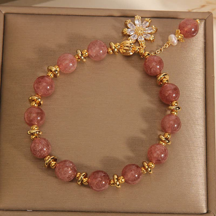 Buddha Stones Braccialetto "Amore" con perle di quarzo fragola e margherite - image 4