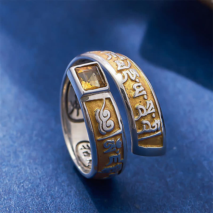 Buddha Stones Anello regolabile tibetano in rame Om Mani Padme Hum per la saggezza e il radicamento. - image 1