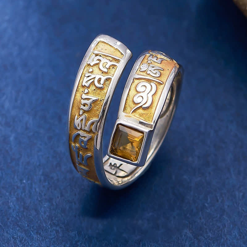 Buddha Stones Anello regolabile tibetano in rame Om Mani Padme Hum per la saggezza e il radicamento. - Rame - Circa 17,6 mm / US 7 (regolabile) - image 0