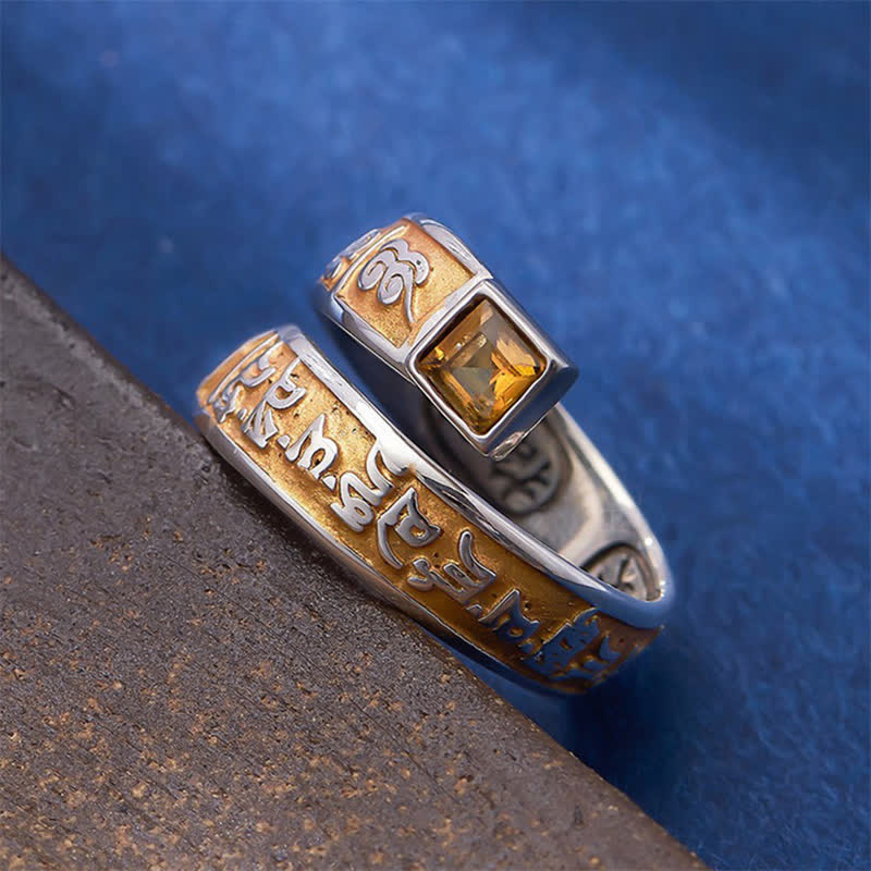 Buddha Stones Anello regolabile tibetano in rame Om Mani Padme Hum per la saggezza e il radicamento. - image 2