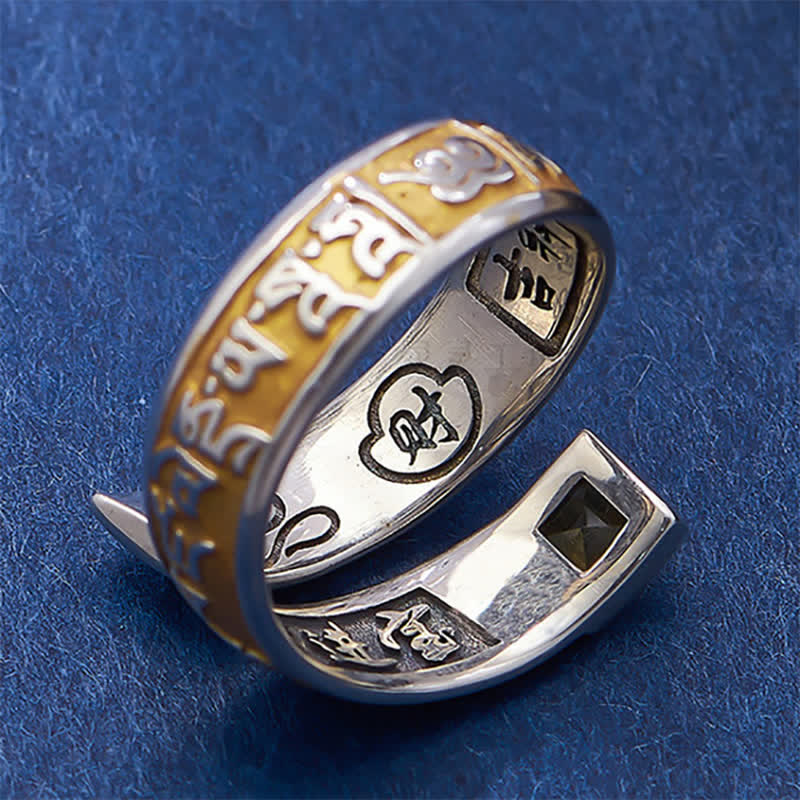 Buddha Stones Anello regolabile tibetano in rame Om Mani Padme Hum per la saggezza e il radicamento. - image 3