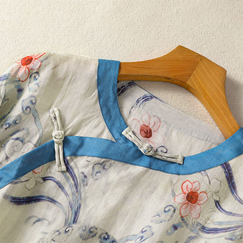 Buddha Stones Camicia da donna a maniche lunghe con bottoni a rana in stile vintage estivo Tang. - image 5