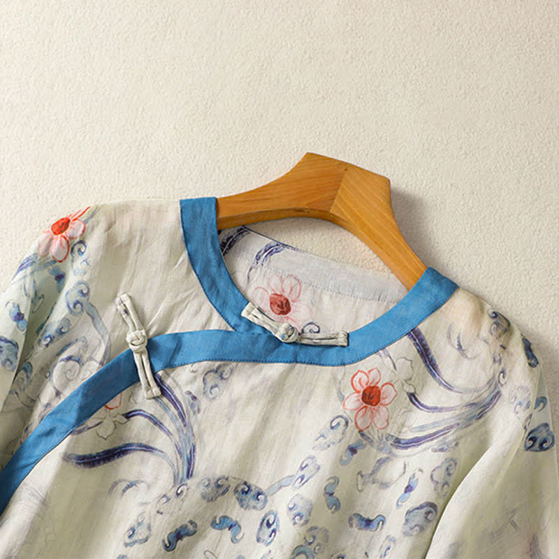 Buddha Stones Camicia da donna a maniche lunghe con bottoni a rana in stile vintage estivo Tang. - image 3
