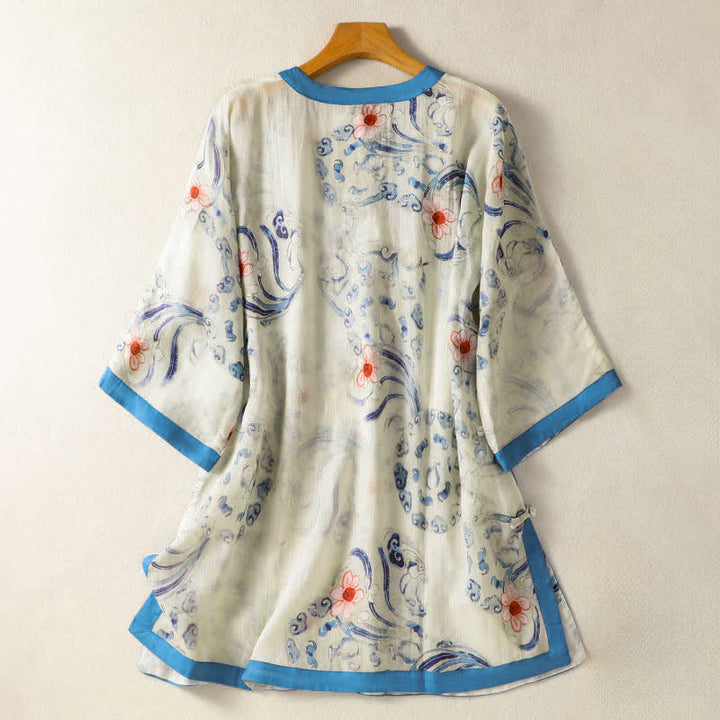 Buddha Stones Camicia da donna a maniche lunghe con bottoni a rana in stile vintage estivo Tang. - image 1