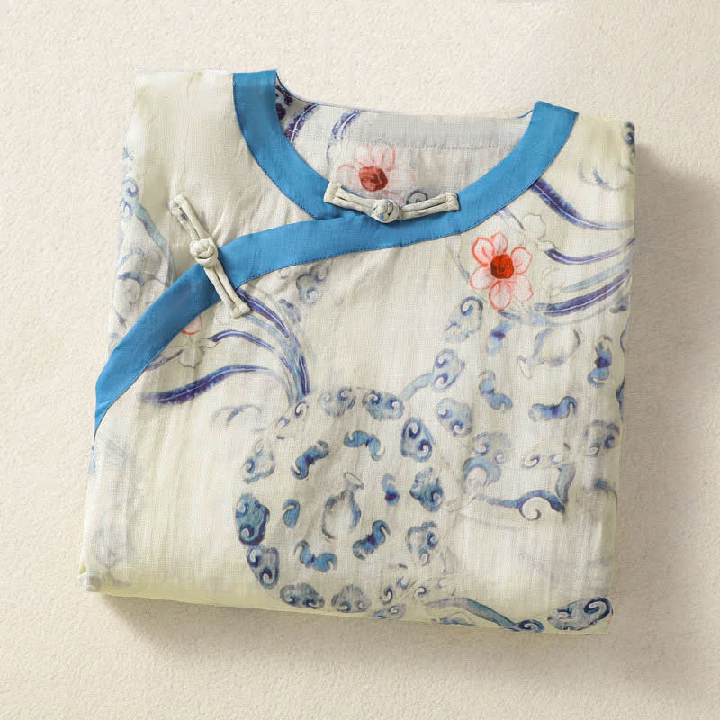 Buddha Stones Camicia da donna a maniche lunghe con bottoni a rana in stile vintage estivo Tang. - image 2